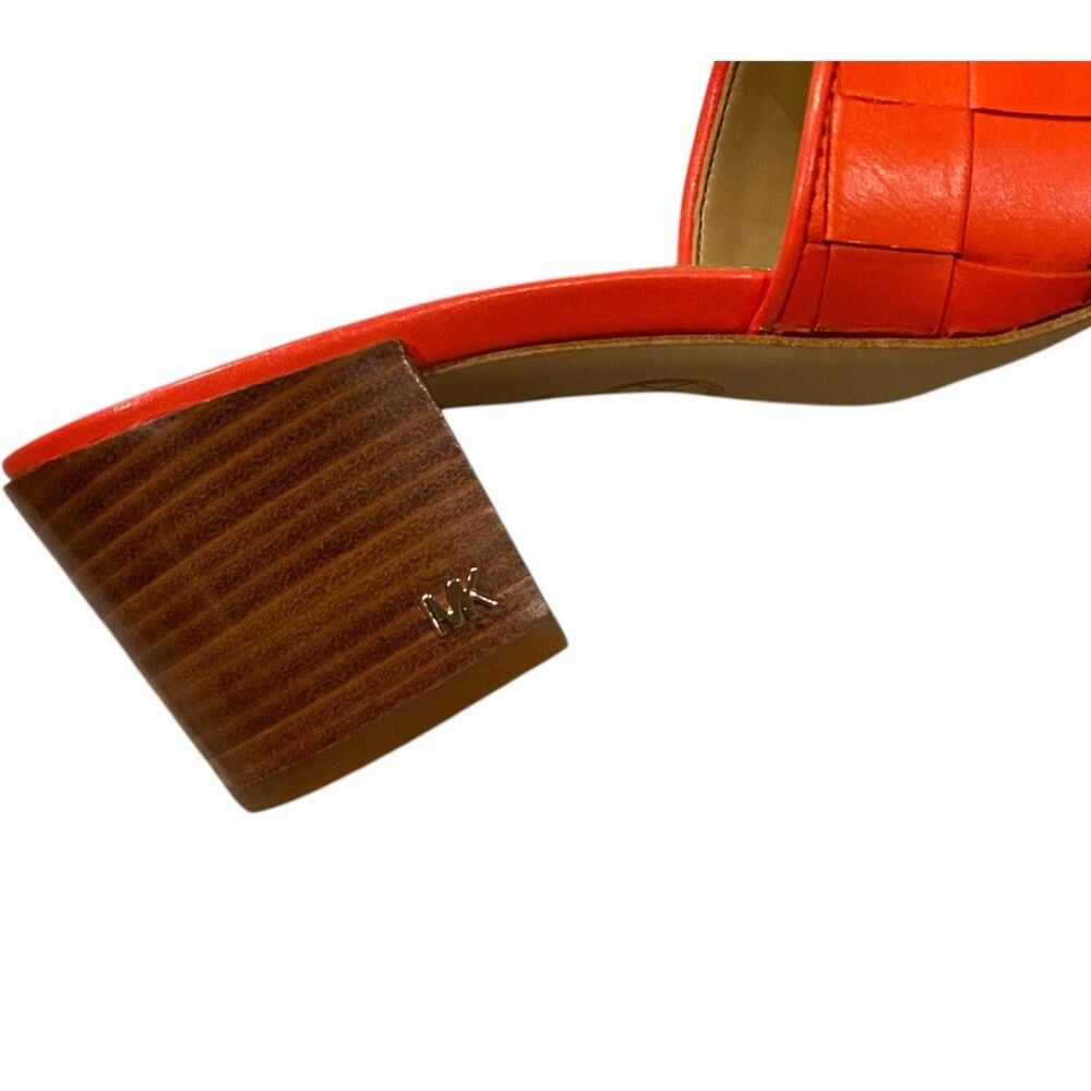 MICHAEL KORS Ingrid Woven Leather Slide Mule Sandal Optic Orange Sz 6.5 NIB - Picture 4 of 8